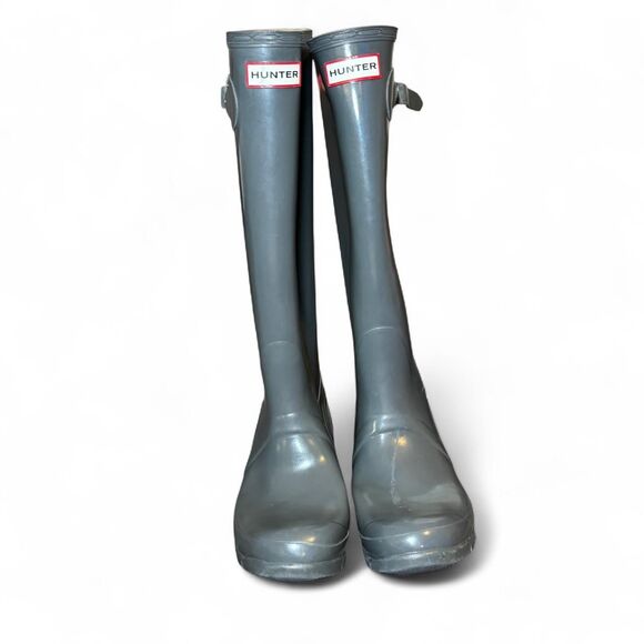 Hunter Original Tall Gloss Rain Boots Women’s Size 8M Gray Waterproof W23616 - Picture 1 of 7